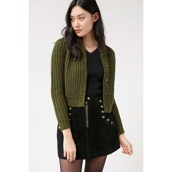 UNIF x Urban Outfitters Chloe Crop Cardigan in Olive Green Size SMALL - Picture 6 of 6